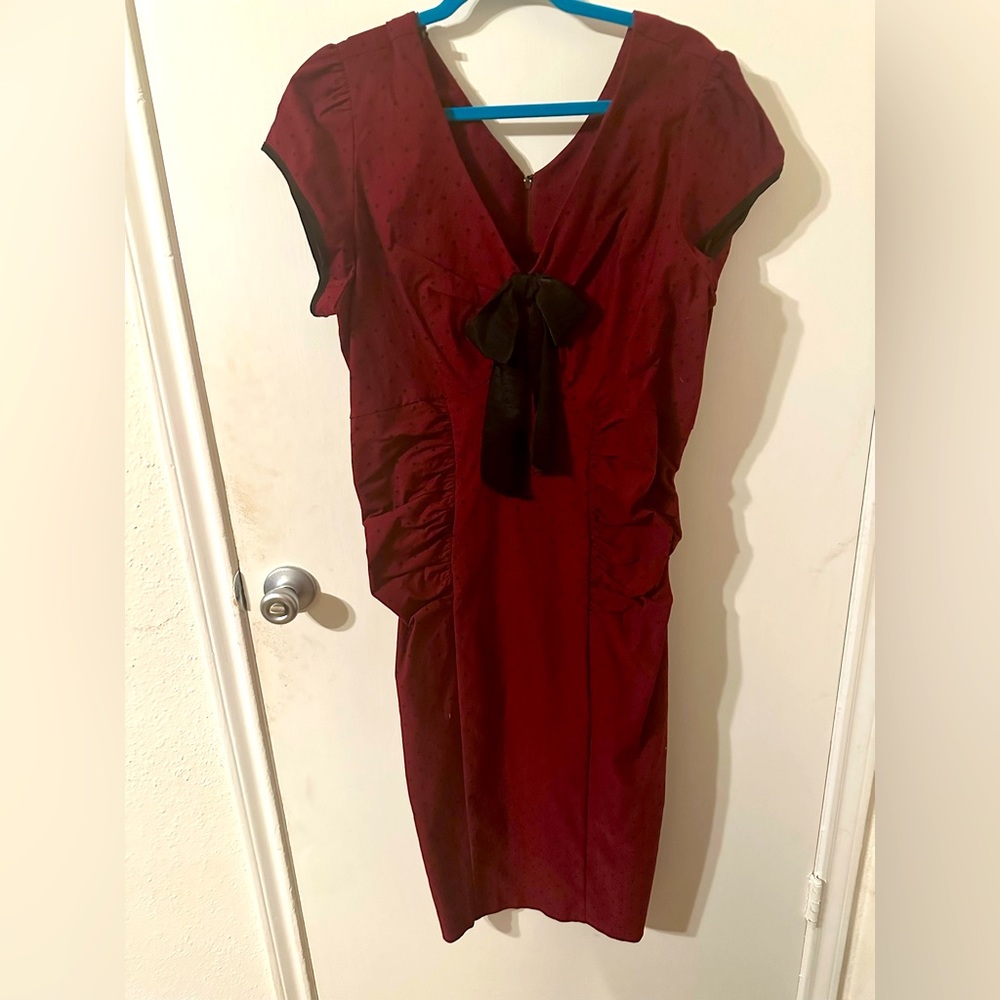 Stop Staring. Maroon and black polka dots pinup dress. Tags still on it.